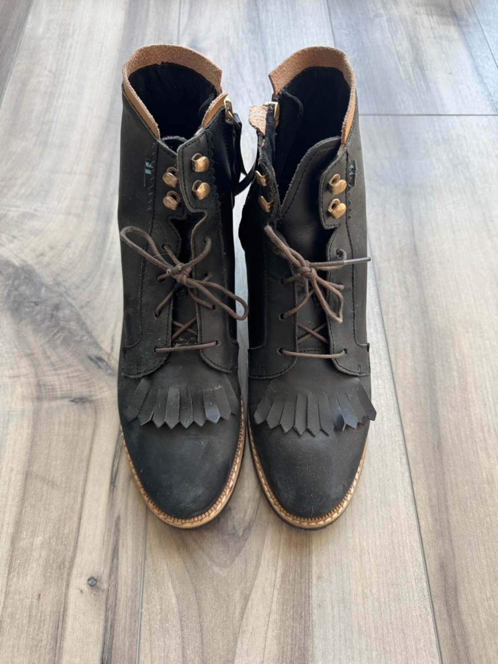 Toms Black Fringe Lace-Up Ankle Booties